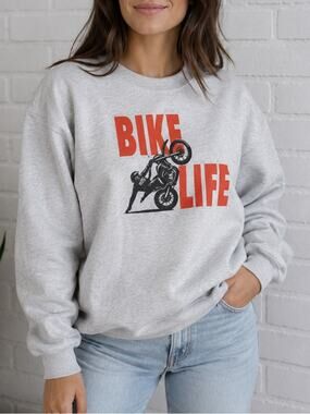 Lane Seven Bike Life Motorcycle Graphic Sweatshirt Gray Fleece Crewneck Medium